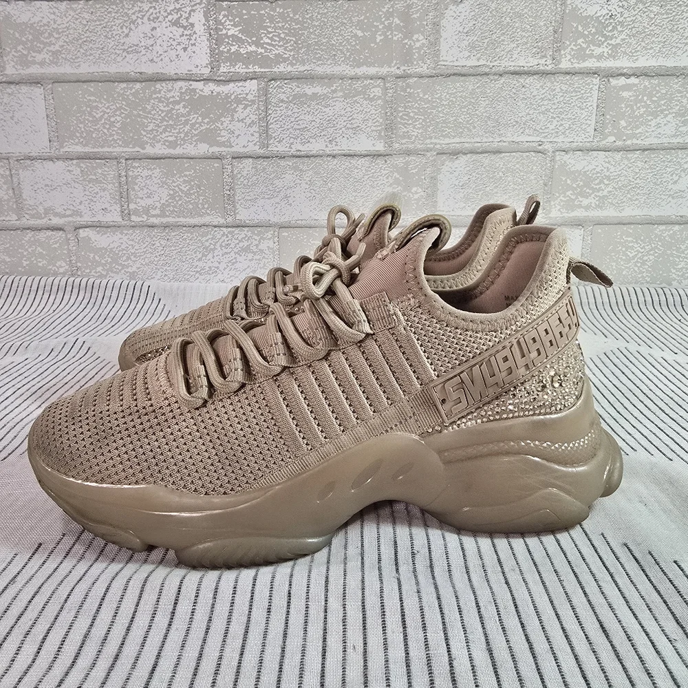 Steve Madden Women's Maxima Glam Beige Sneakers size 9 Used w/ Box